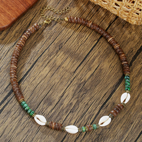 Wholesale Shell Coconut Shell Alloy O Word Chain Geometric Style Handmade Men's Necklace