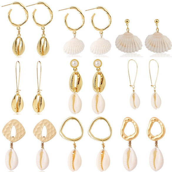 Wholesale Shell Earrings Handmade Geometric Natural Style Alloy Stainless Steel