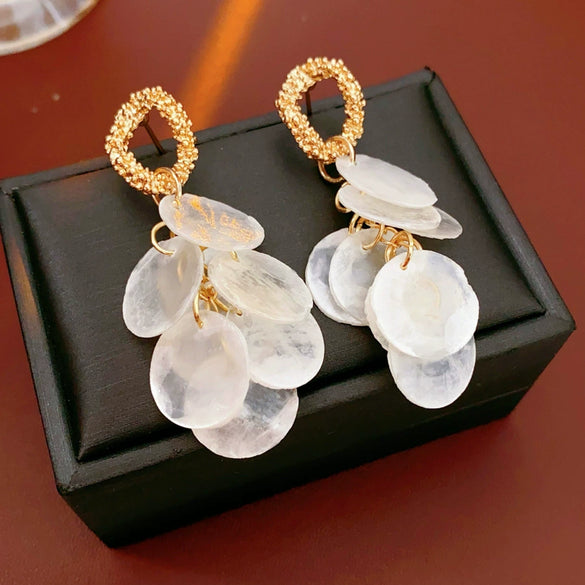 Wholesale Shell Geometric Tassel Earrings With Electroplating Light Luxury Highend Style For Women