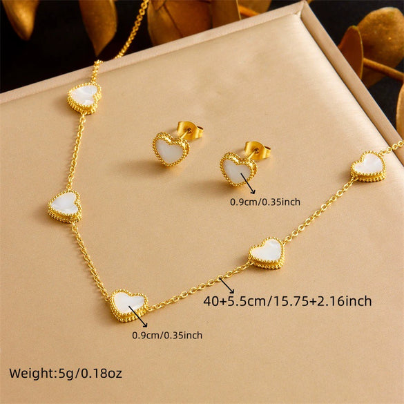 Wholesale Shell Love Retro Temperament Stainless Steel Clavicle Chain Earrings Necklace Bracelet Set With Electroplating And Love Water Drops Bells Pattern For Women