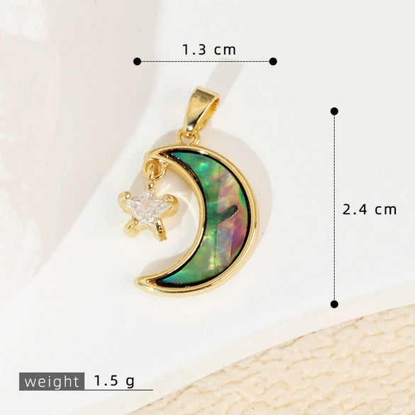 Wholesale Shell Necklace Pendant With Copper Plated Geometric Moon Red Star And Heart Shape Accessories