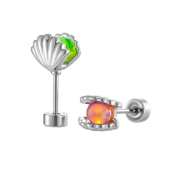Wholesale Shell Pattern Titanium Steel Electroplated Double Head Screw Ear Bone Nail Cochlear Earrings For Women