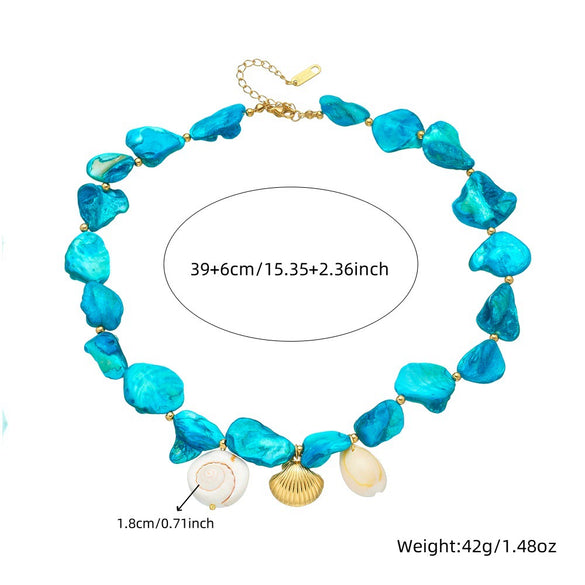 Wholesale Shell Pearl Stainless Steel Jewelry Marine Life Electroplated Women's Pendant Earrings Necklace Bracelet Set