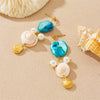 Wholesale Shell Pearl Stainless Steel Jewelry Marine Life Electroplated Women's Pendant Earrings Necklace Bracelet Set