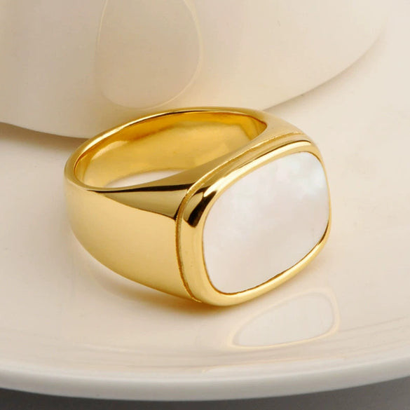 Wholesale Shell Ring Square Drop Shape Titanium Steel Polished Electroplated Men's And Women's Hand Accessories