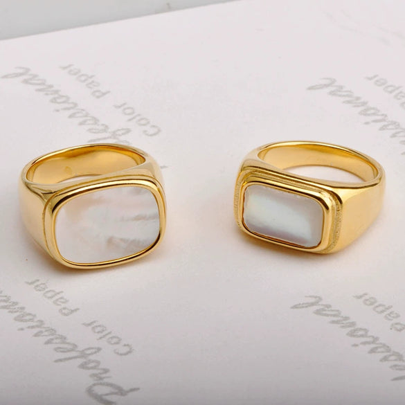 Wholesale Shell Ring Square Drop Shape Titanium Steel Polished Electroplated Men's And Women's Hand Accessories