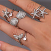 Wholesale Shellshaped 316L Stainless Steel Ring With Star And Geometric Pattern Electroplated For Women