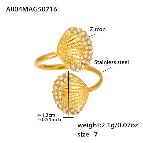 Wholesale Shellshaped 316L Stainless Steel Ring With Star And Geometric Pattern Electroplated For Women
