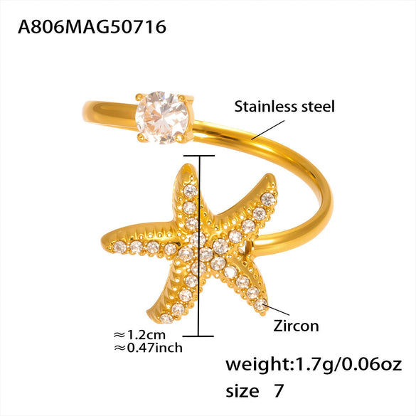 Wholesale Shellshaped 316L Stainless Steel Ring With Star And Geometric Pattern Electroplated For Women