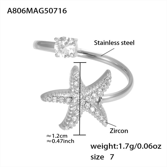 Wholesale Shellshaped 316L Stainless Steel Ring With Star And Geometric Pattern Electroplated For Women