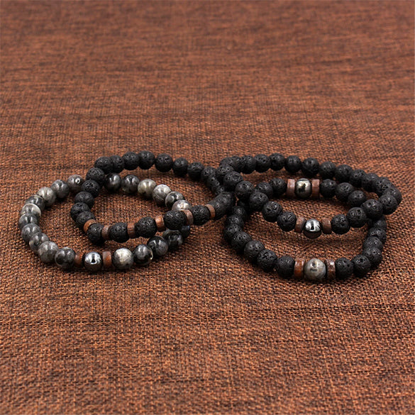 Wholesale Shining Volcanic Stone Black Iron Stone Geometric Handmade Couple Bracelet