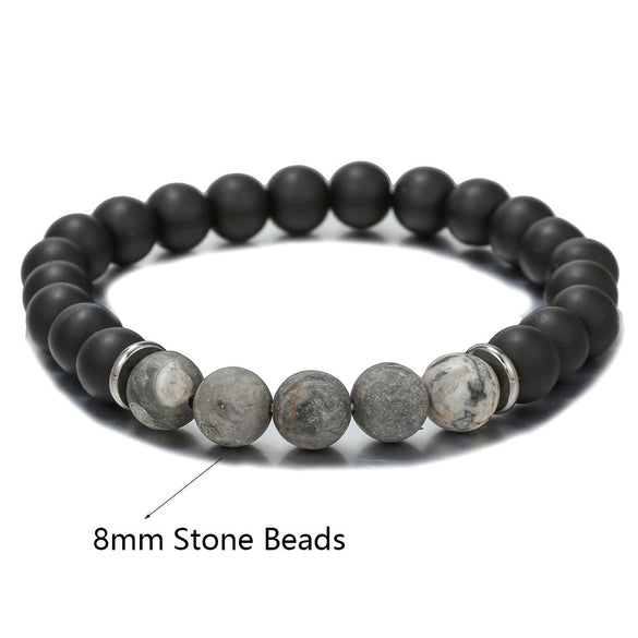 Wholesale Shining Volcanic Stone Black Iron Stone Geometric Handmade Couple Bracelet