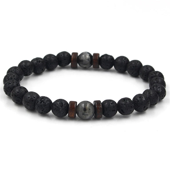 Wholesale Shining Volcanic Stone Black Iron Stone Geometric Handmade Couple Bracelet