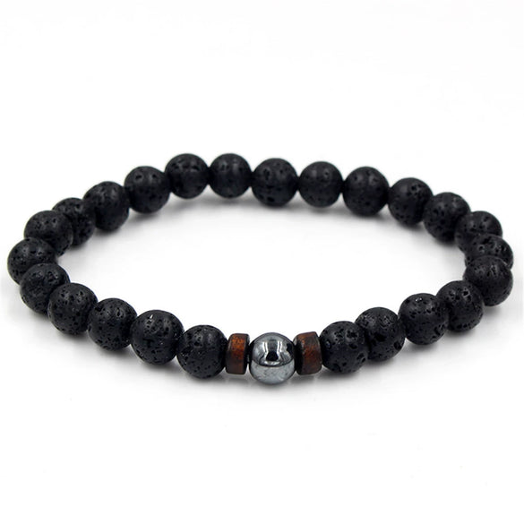 Wholesale Shining Volcanic Stone Black Iron Stone Geometric Handmade Couple Bracelet