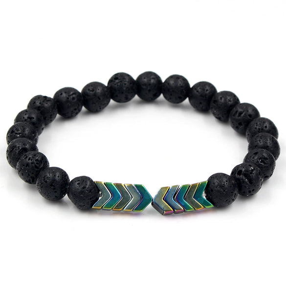 Wholesale Shining Volcanic Stone Black Iron Stone Geometric Handmade Couple Bracelet