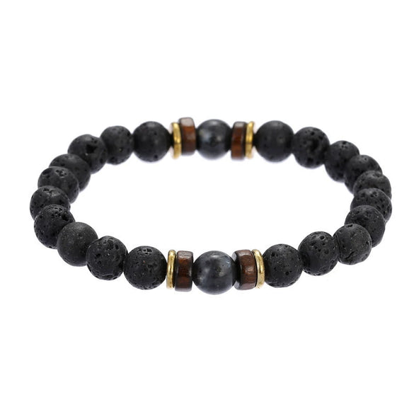 Wholesale Shining Volcanic Stone Black Iron Stone Geometric Handmade Couple Bracelet
