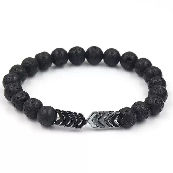 Wholesale Shining Volcanic Stone Black Iron Stone Geometric Handmade Couple Bracelet