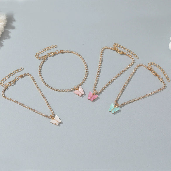 Wholesale Shiny Rhinestone Alloy Butterfly Pendant Anklet For Women Creative Simple Style