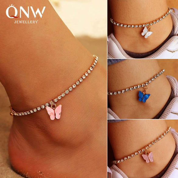 Wholesale Shiny Rhinestone Alloy Butterfly Pendant Anklet For Women Creative Simple Style