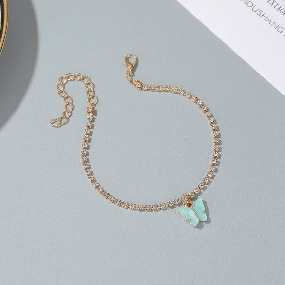 Wholesale Shiny Rhinestone Alloy Butterfly Pendant Anklet For Women Creative Simple Style