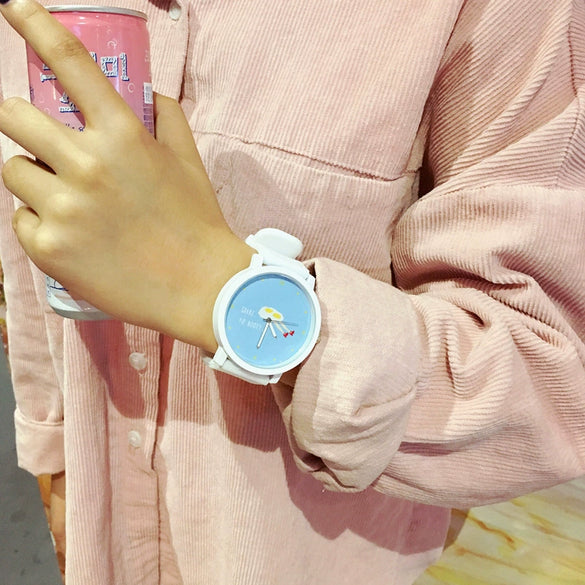 Wholesale Silicone Alloy Female Student Cartoon Round Watch With Stainless Steel Clasp