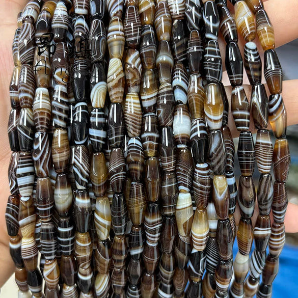 Wholesale Silk Agate Pointed Rice Beads For Diy Jewelry Polished With Brown Stripes