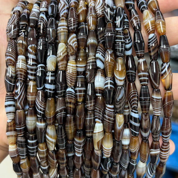 Wholesale Silk Agate Pointed Rice Beads For Diy Jewelry Polished With Brown Stripes