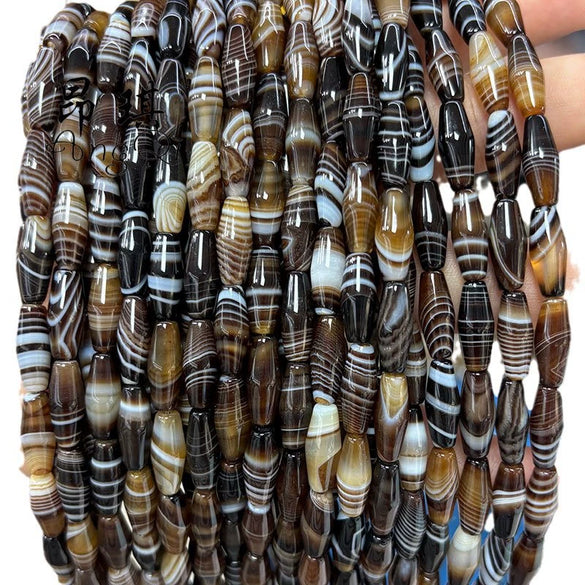 Wholesale Silk Agate Pointed Rice Beads For Diy Jewelry Polished With Brown Stripes