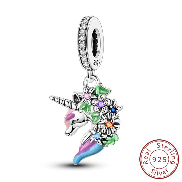Wholesale 925 Silver Animal Spirit Snake Unicorn Hummingbird Dinosaur Elephant Beads Pendant Diy Bracelet Accessories With Dripping Oil Design