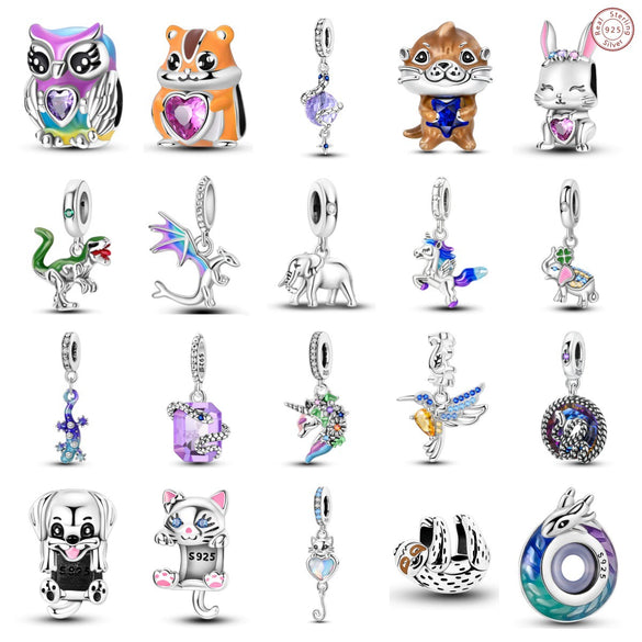 Wholesale 925 Silver Animal Spirit Snake Unicorn Hummingbird Dinosaur Elephant Beads Pendant Diy Bracelet Accessories With Dripping Oil Design