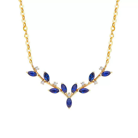 Wholesale Silver Antler Pendant Necklace For Women With 18K Gold Plating And Deep Sea Blue Zircon Animal Zodiac Pattern