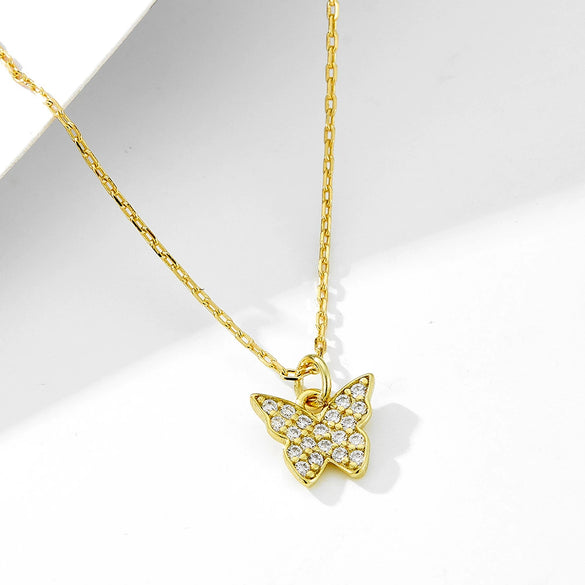 Wholesale Silver Butterfly Diamond Women's Cross Chain Clavicle Necklace