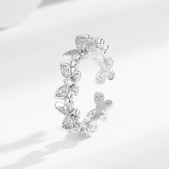 Wholesale Silver 925 Butterfly Ring Women's Fashionable Open Ring With Electroplating