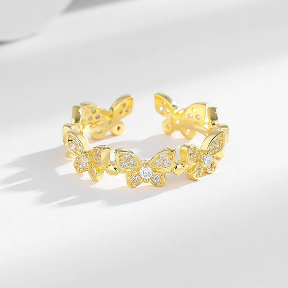 Wholesale Silver 925 Butterfly Ring Women's Fashionable Open Ring With Electroplating