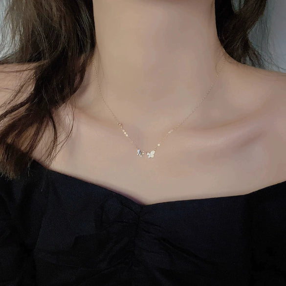 Wholesale Silver Double Butterfly Necklace With Diamonds And 18K Gold Plated Animal Style