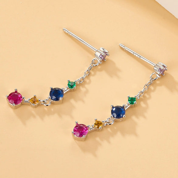 Wholesale 925 Silver Earrings Elegant Ear Studs With Color Zirconium Zircon Geometric Design Electroplated