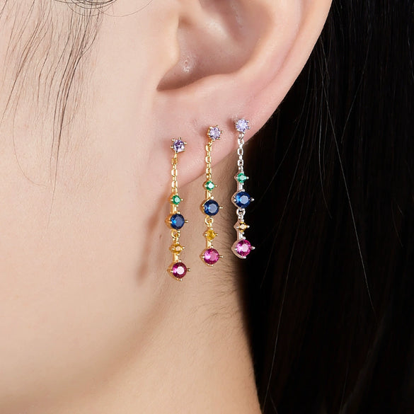 Wholesale 925 Silver Earrings Elegant Ear Studs With Color Zirconium Zircon Geometric Design Electroplated