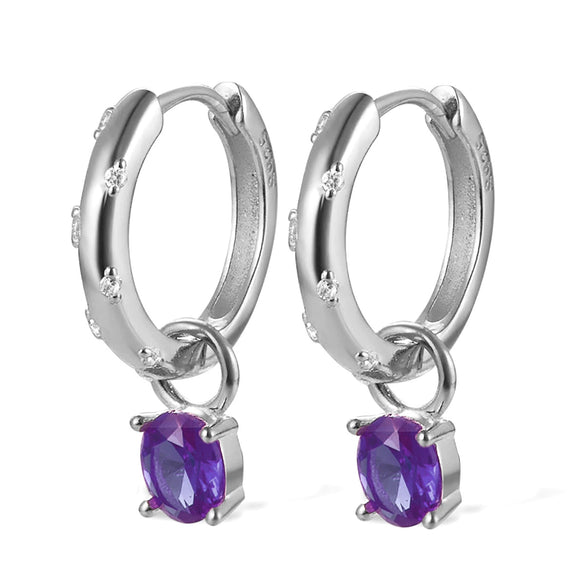 Wholesale 925 Silver Earrings Geometric Style Colorful Egg Zircon Design For Women