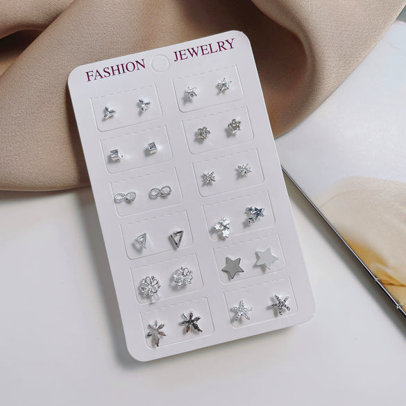 Wholesale Silver Earrings Set For Women Simple Allmatch Geometric Electroplated Earrings Combination