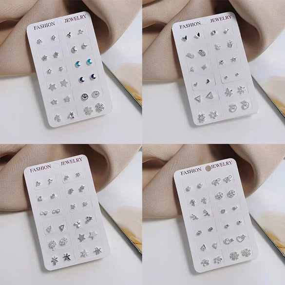 Wholesale Silver Earrings Set For Women Simple Allmatch Geometric Electroplated Earrings Combination