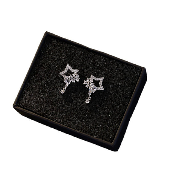 Wholesale Silver Earrings With Star Tassel And Water Drop Zircon Electroplated
