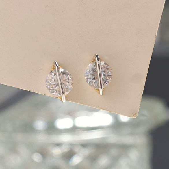 Wholesale 925 Silver Electroplated 14K Gold Geometric Moissanite O Word Chain Necklace And Stud Earrings Set For Women