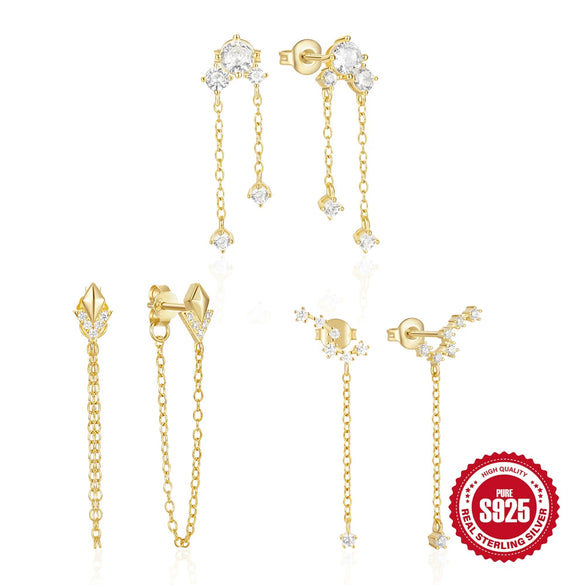 Wholesale 925 Silver Elegant Big Dipper Tassel Stud Long Earrings With Geometric Pattern And Inlaid Zircon For Unisex