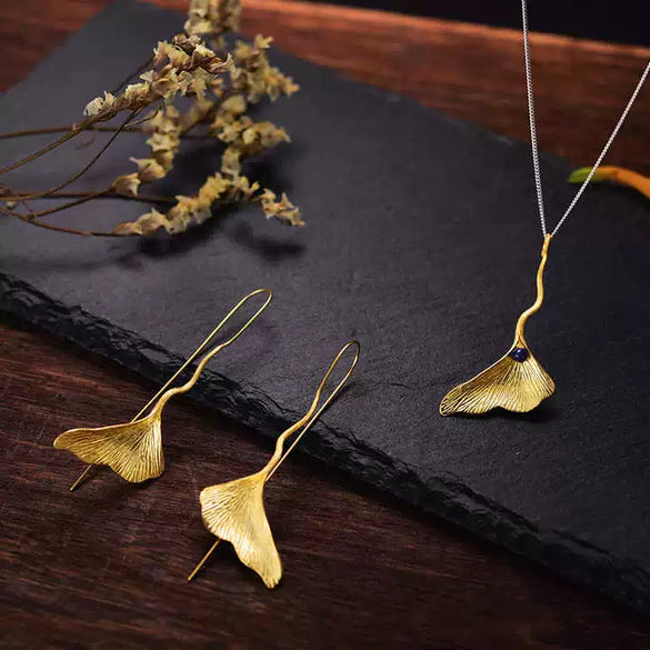 Wholesale 925 Silver Elegant Ginkgo Leaves Fan Ear Hook Pendant Earrings Jewelry For Women