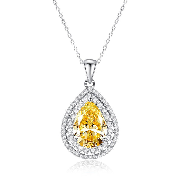 Wholesale 925 Silver Emerald Drop Shape Pendant Necklace With High Carbon Diamond For Women Light Luxury Style Cross Chain