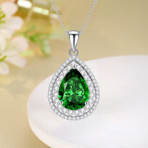 Wholesale 925 Silver Emerald Drop Shape Pendant Necklace With High Carbon Diamond For Women Light Luxury Style Cross Chain