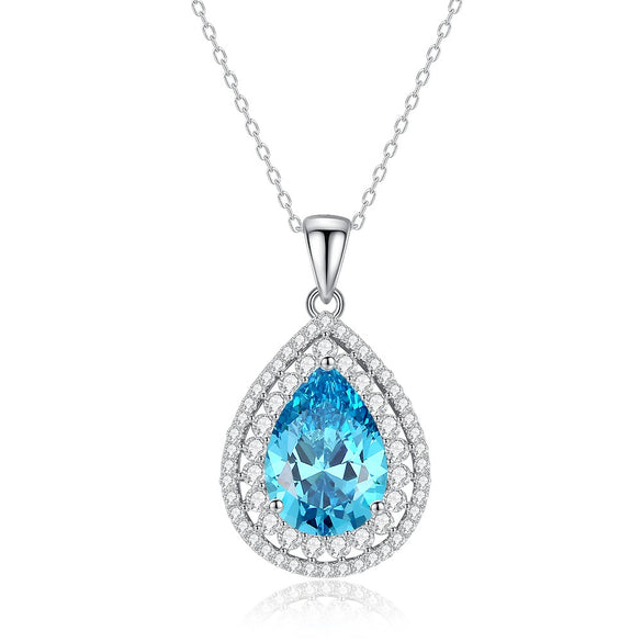 Wholesale 925 Silver Emerald Drop Shape Pendant Necklace With High Carbon Diamond For Women Light Luxury Style Cross Chain