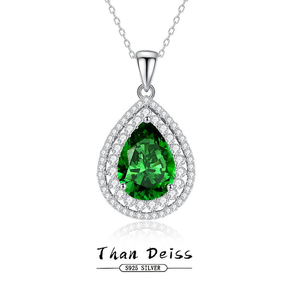 Wholesale 925 Silver Emerald Drop Shape Pendant Necklace With High Carbon Diamond For Women Light Luxury Style Cross Chain