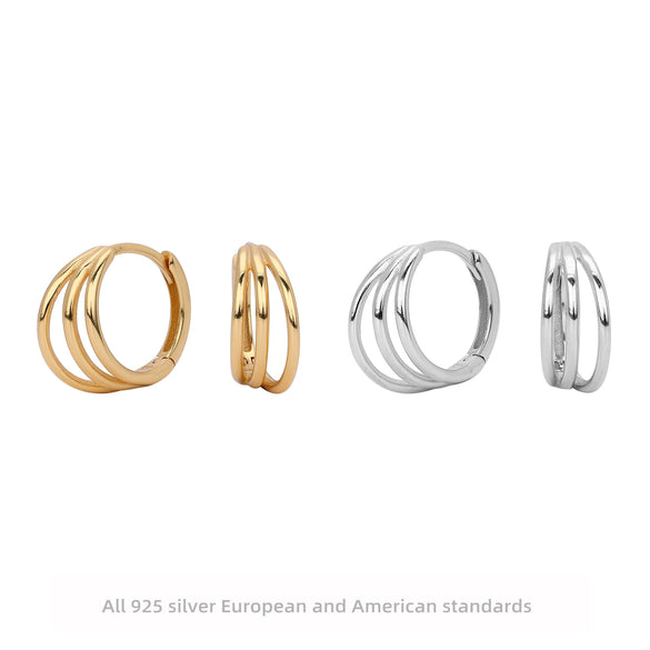 Wholesale Silver Fashion Retro Threering Circle Electroplated Women's Earrings