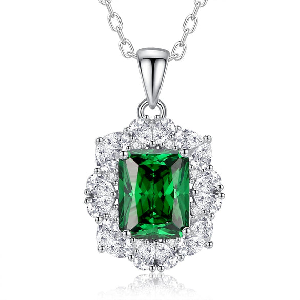 Wholesale Silver Floral Aquamarine Necklace With Geometric Style And Diamond For Women